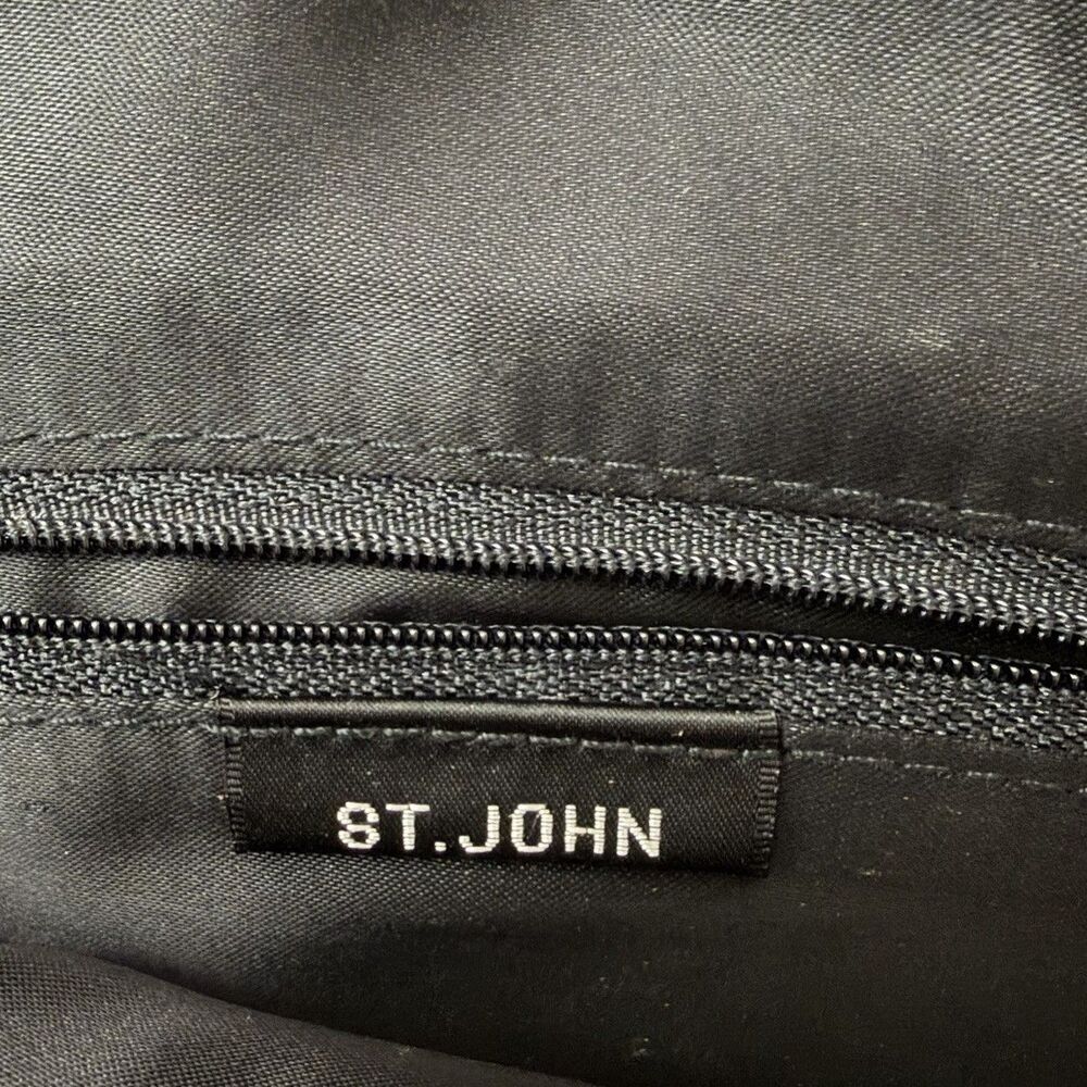 St. John Tote Bag Large Black Patent Leather Embossed Gold Chain Straps - Picture 4 of 11